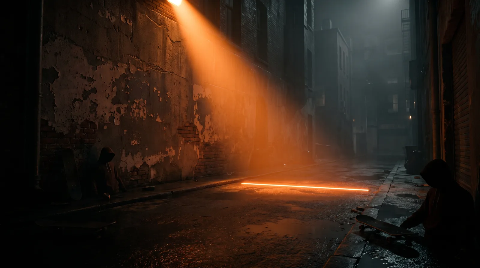 Noir skate alley at night